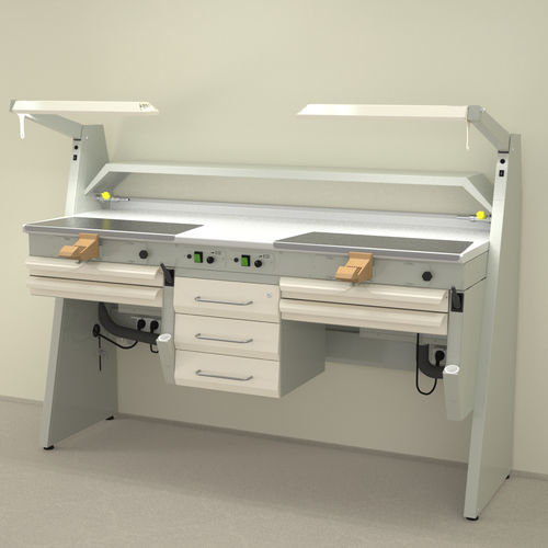 Postazione di lavoro per laboratorio odontotecnico con ripiani - SOLE2 - ERIO - con illuminazione / con cassetti / compatta