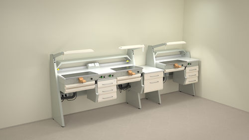 Postazione di lavoro per laboratorio odontotecnico con ripiani - SOLE2+SOBF+SOLE1 - ERIO - con illuminazione / compatta / doppia