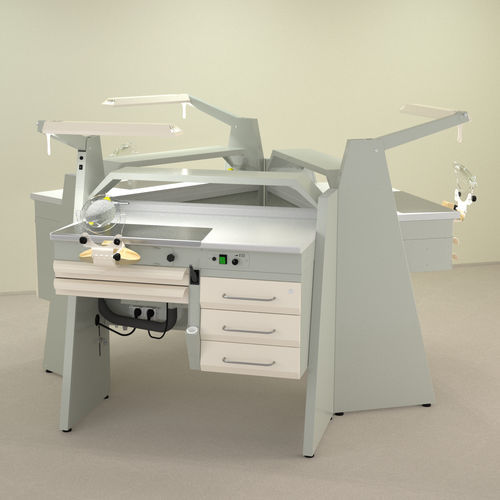 Postazione di lavoro per laboratorio odontotecnico con ripiani - ISOLA 3 SOLE1 - ERIO - con illuminazione / con cassetti / ad isola