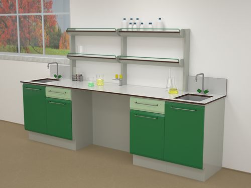 Banco da laboratorio con lavandino - ERIO - con ripiani