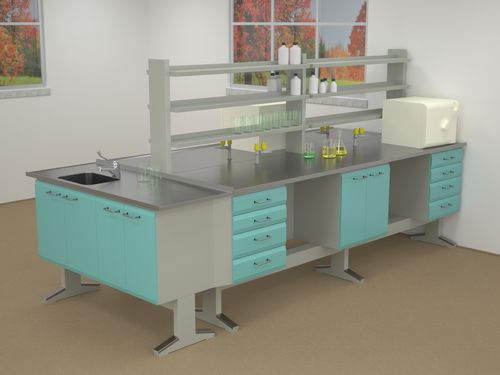 Banco da laboratorio con lavandino - ERIO - ad isola / con ripiani