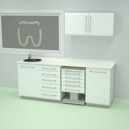 Banco da laboratorio per sterilizzazione - W4+W22+L(55)+W7, W21  - ERIO - odontoiatrico / con lavandino / con ripiani