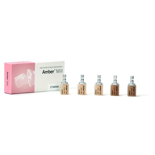 Materiale odontoiatrico in ceramica di vetro - Amber® Mill - HASS CORP   - in disilicato di litio / per inlay / per faccette dentali