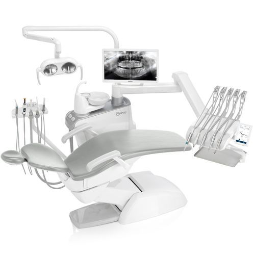 Riunito odontoiatrico con poltrona elettrica - M10 - Mocom - compatto / con poggiatesta flessibile / con sistema di igiene