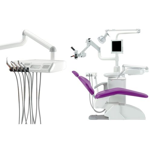 Riunito odontoiatrico con poltrona ad azionamento elettropneumatica - Universal ML DROP - O.M.S. S.p.A. OFFICINE MECCANICHE SPECIALIZZATE   - compatto / con monitor / con portastrumenti