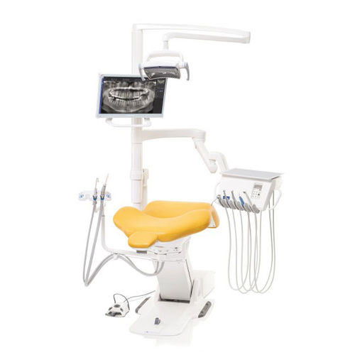 Riunito odontoiatrico con poltrona elettrica - Compact™ i3 - Planmeca - compatto / con poggiatesta flessibile / con monitor