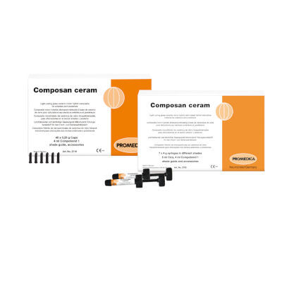 Materiale odontoiatrico in composito ibrido - Composan ceram - Promedica Dental Material GmbH   - per ricostruzione dentale / per molari / traslucido