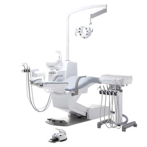 Riunito odontoiatrico con poltrona idraulica - EURUS S1 - Takara Belmont Italy - con poggiatesta flessibile / con sistema di igiene / con portastrumenti