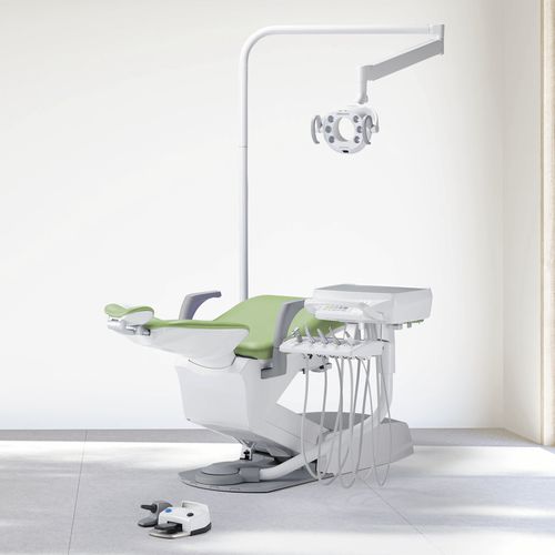Riunito odontoiatrico con poltrona idraulica - EURUS S8 - Takara Belmont Italy - con poggiatesta flessibile / con sistema di igiene / con portastrumenti