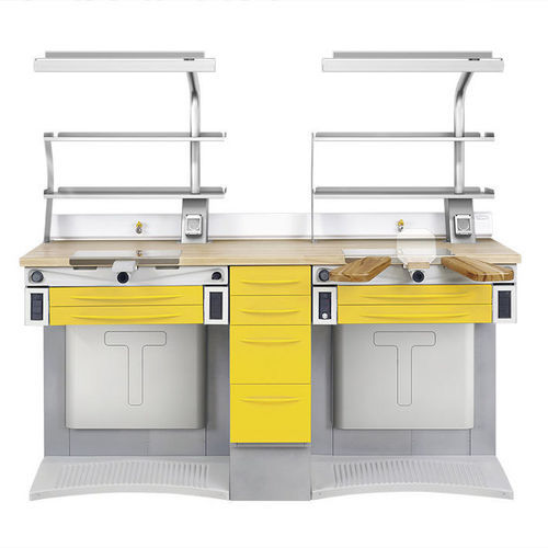 Postazione di lavoro per laboratorio odontotecnico con cappa - EVOLAB - TAVOM S.p.A.   - con lavandino / con ripiani / con illuminazione