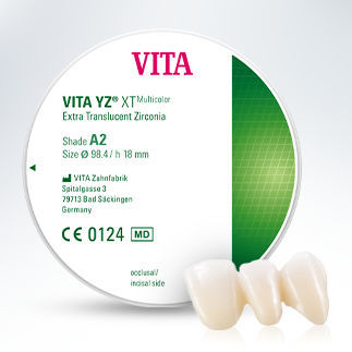 Materiale odontoiatrico in zircone - YZ® XT - VITA Zahnfabrik H. Rauter GmbH & Co.KG   - per ricostruzione dentale / CAD CAM / monocromatico