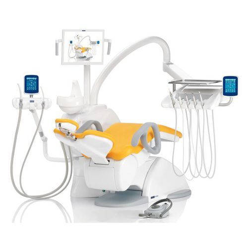 Riunito odontoiatrico con poggiatesta flessibile - V8 TOUCH - VITALI S.R.L.   - con monitor / con sistema di igiene / con portastrumenti