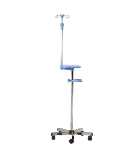 Asta portaflebo con rotelle - R-2 - Hebei Pukang Medical Instruments - 2 ganci / con supporto per pompa di perfusione / in acciaio inossidabile