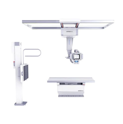 Sistema di radiografia digitale - QOMO  - Angell Technology - per radiografia multidisciplinare / con braccio portatubo telescopico a soffitto / con bucky da terra