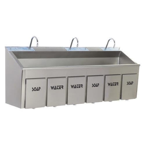 Lavandino chirurgico 3 postazioni - MEY 1031 - MIXTA - in acciaio inossidabile / azionabile con ginocchio / con dispenser di sapone