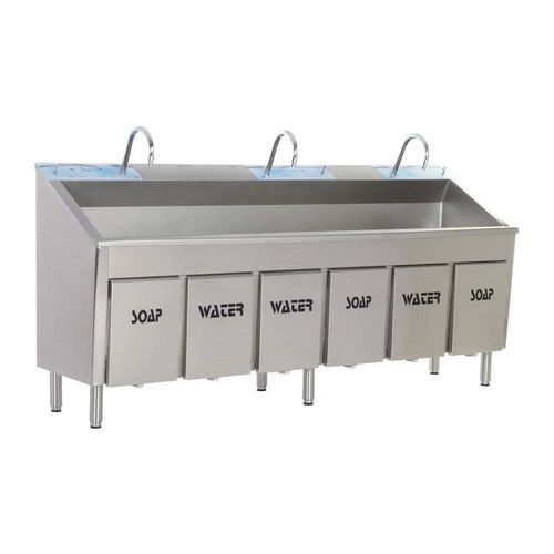 Lavandino chirurgico 3 postazioni - MEY 1030 - MIXTA - in acciaio inossidabile / azionabile con ginocchio / con dispenser di sapone