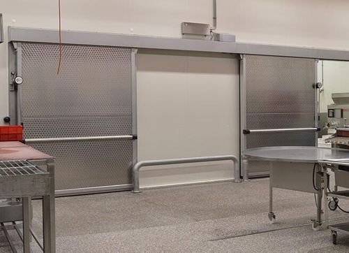 Porta con schermatura - Polaris Freezer - Metaflex Doors Europe - per camera frigorifera da laboratorio / scorrevole / in acciaio inossidabile