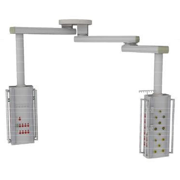 Doppio braccio di distribuzione a soffitto - ESCO Medicon - per terapia intensiva / articolato / con ripiani