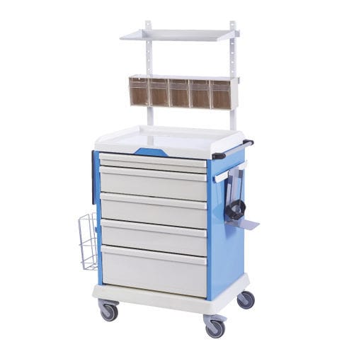 Carrello per anestesia - ES 9 - Sclessin Productions - con supporto per sacco dei rifiuti / 5 cassetti