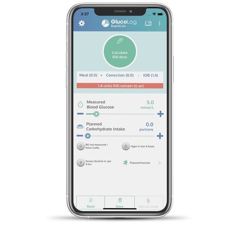 Applicazione mobile medica - GlucoLog RapidCalc - Menarini Diagnostics - per cure domiciliari / di gestione dati / di registrazione