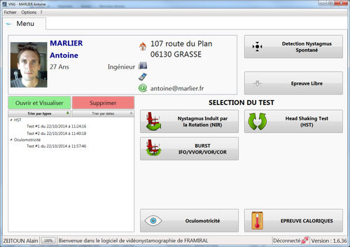 Software di trattamento - VNG - Framiral - di tracciabilità / medico / riabilitazione