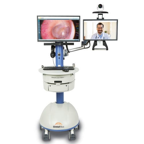 Carrello per telemedicina con batteria - ClinicalAccess® - GlobalMed - ad altezza regolabile / con cassetti / sicuro