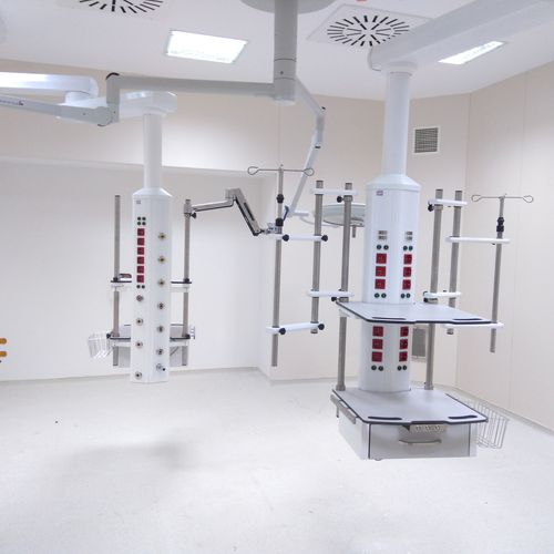 Braccio di distribuzione per sala operatoria - AKAY - Koncare medical Technologie - a soffitto / per terapia intensiva / modulare