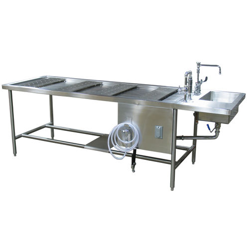 Tavolo di autopsia - 1036-24 - Mortech Manufacturing - rettangolare / con lavandino / in acciaio inossidabile