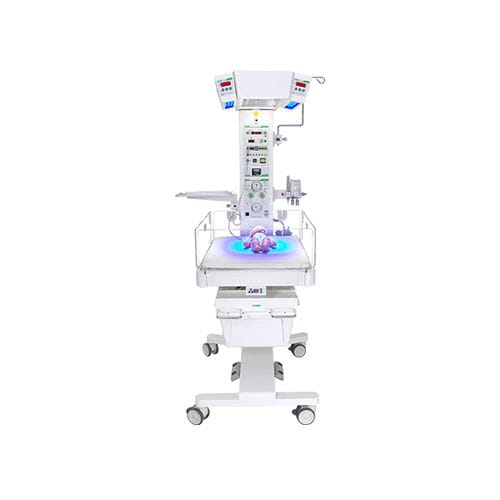Tavolo di rianimazione neonatale con lampada per fototerapia - OKM 730-FULL - Okuman Medikal Sistemler Anonim Sirketi - con bilancia / su rotelle / ad altezza regolabile
