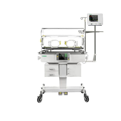 Incubatrice neonatale con rotelle - OKM 801 - Okuman Medikal Sistemler Anonim Sirketi - Trendelenburg / con monitor / con 4 finestre operative