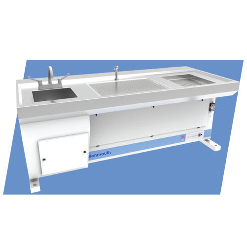 Banco da laboratorio per camera bianca - Circulaire® DFB1000 - Monmouth Scientific - con ventilazione discendente / con lavandino / in acciaio inossidabile