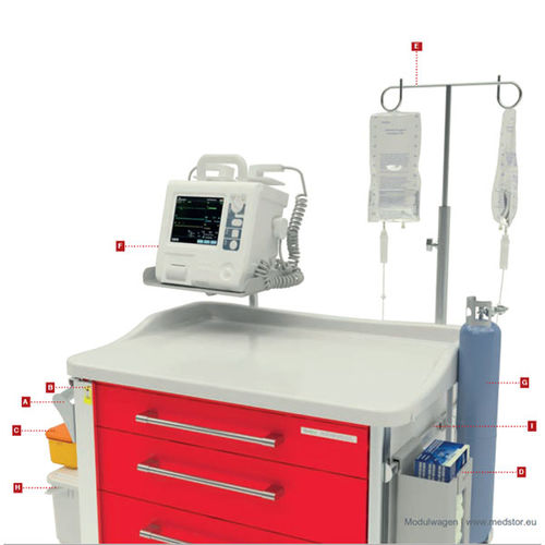 Carrello di emergenza - Medstor GmbH - con cassetti / con asta portaflebo / con portadefibrillatore