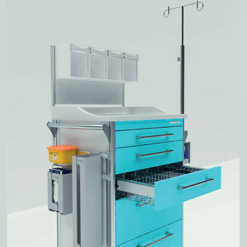 Carrello per traumatologia - Medstor GmbH - con cassetti / con contenitore laterale / con asta portaflebo