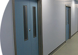 Porta per camera bianca - GRP - ClearSphere - battente / in vetro / con rivestimento in poliestere