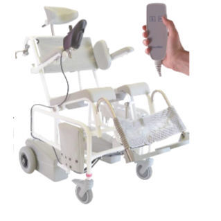 Sedia da doccia con braccioli - M2 EL-TIP - HMN - con rotelle / con poggiapiedi / con apertura igienica
