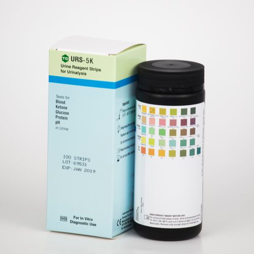Striscia analitica per analisi di urina - URS-5K-100 - Teco Diagnostics - per glicosuria / per cetonuria / di ematuria