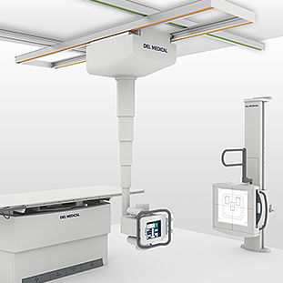 Sistema di radiografia digitale - OTC18T - DEL Medical - per radiografia multidisciplinare / con braccio portatubo telescopico a soffitto / con bucky da terra