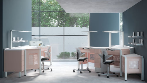 Postazione di lavoro per laboratorio odontotecnico didattica - PROGETTO 1 - CATO - con poltrona / con lavandino / con ripiani