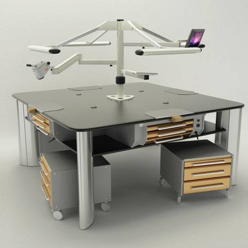Postazione di lavoro per laboratorio odontotecnico con illuminazione - Operativa 46  - CATO - con monitor / con poggiapiedi / ad isola