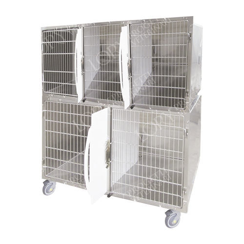 Gabbia veterinaria di isolamento - GA005 - Lory Progetti Veterinari srl - 5 scomparti / due ponti / con rotelle