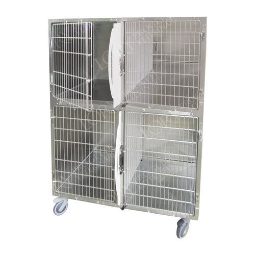 Gabbia veterinaria per cani - GA007 - Lory Progetti Veterinari srl - 4 scomparti / due ponti / con rotelle