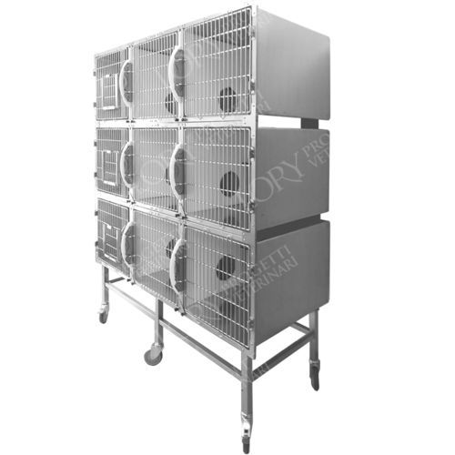 Gabbia veterinaria per gatti - GA032 - Lory Progetti Veterinari srl - 9 scomparti / con rotelle / in acciaio inossidabile