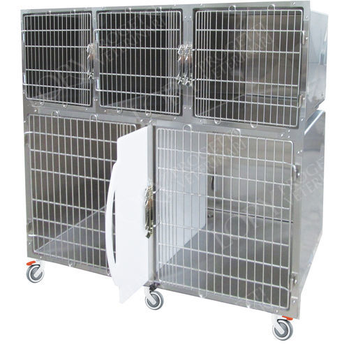 Gabbia veterinaria per cani - GA009 - Lory Progetti Veterinari srl - 5 scomparti / due ponti / con rotelle