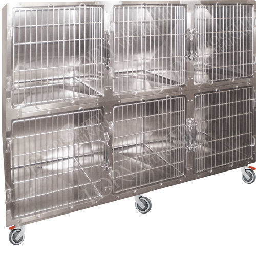 Gabbia veterinaria 6 scomparti - GA013 - Lory Progetti Veterinari srl - due ponti / con rotelle / in acciaio inossidabile