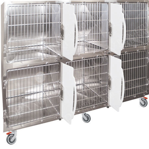 Gabbia veterinaria 6 scomparti - GA014  - Lory Progetti Veterinari srl - due ponti / con rotelle / in acciaio inossidabile
