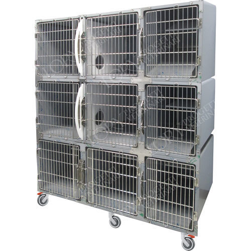 Gabbia veterinaria 9 scomparti - GA020 - Lory Progetti Veterinari srl - con rotelle / in acciaio inossidabile / in PVC