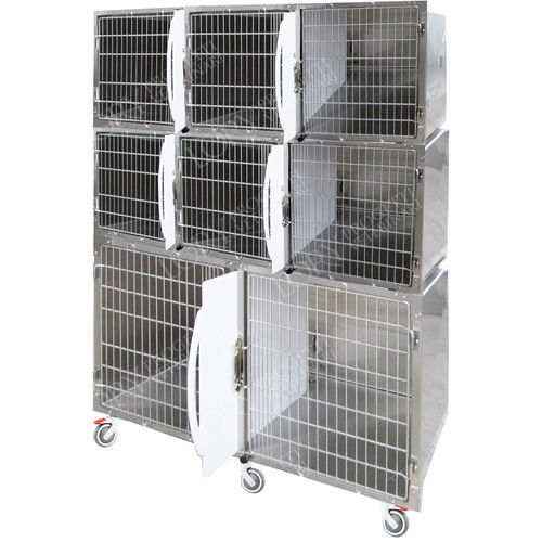 Gabbia veterinaria per gatti - GA021 - Lory Progetti Veterinari srl - 8 scomparti / con rotelle / in acciaio inossidabile
