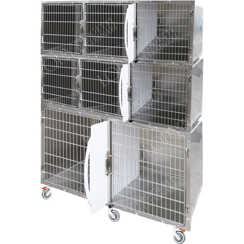 Gabbia veterinaria 8 scomparti - GA022 - Lory Progetti Veterinari srl - con rotelle / in acciaio inossidabile / in PVC
