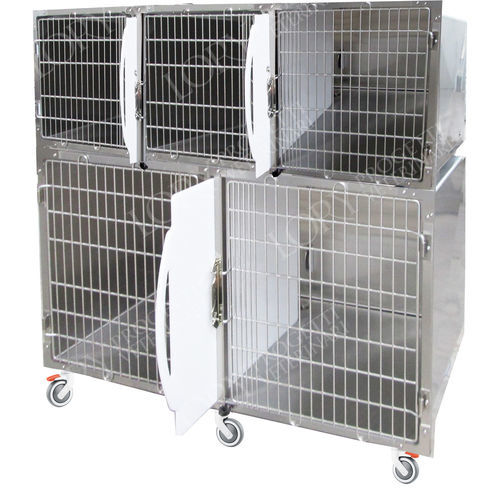 Gabbia veterinaria 5 scomparti - GA012 - Lory Progetti Veterinari srl - due ponti / con rotelle / in acciaio inossidabile
