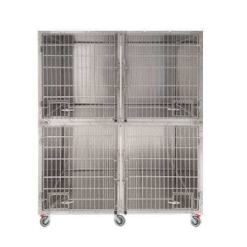 Gabbia veterinaria 4 scomparti - GA016 - Lory Progetti Veterinari srl - due ponti / con rotelle / in acciaio inossidabile